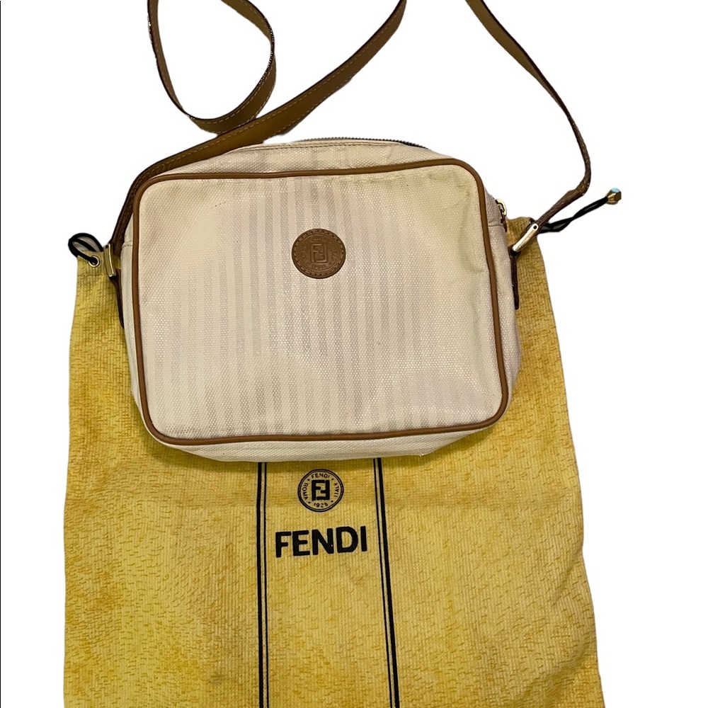 Vintage Fendi Crossbody Striped Vinyl Leather Trimmed Bag